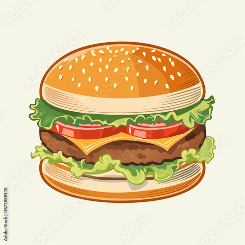 Juicy Cheeseburger with Sesame Seed Bun and Fresh Lettuce