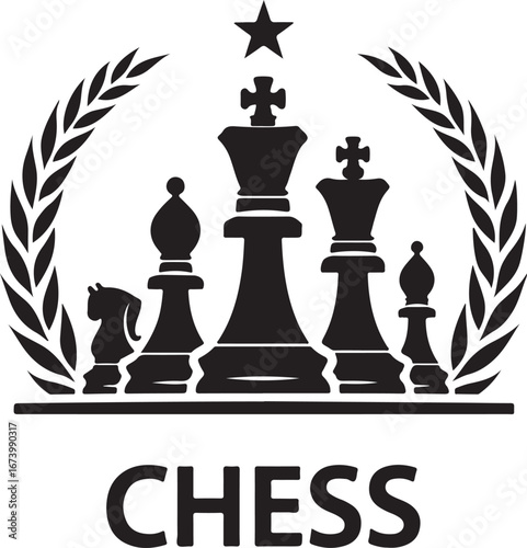 Classic Chess Emblem with Laurel Wreath"