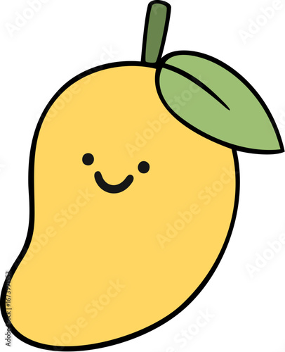Kawaii cartoon yellow mango fruit with smiling face