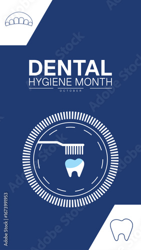 Dental Hygiene Month October Poster Design Template for Oral Health Awareness Featuring Tooth and Toothbrush Icons Dentist and Healthcare Banner Teeth Wellness Campaigns for web mobile responsive
