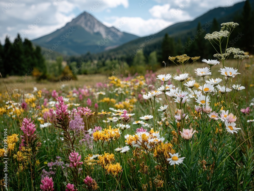 Fototapeta premium alpine meadow with flowers