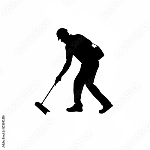 Inspector marking unsafe food items silhouette isolated on white background