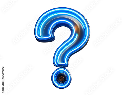Glowing Neon Blue Question Mark, Transparent Background PNG