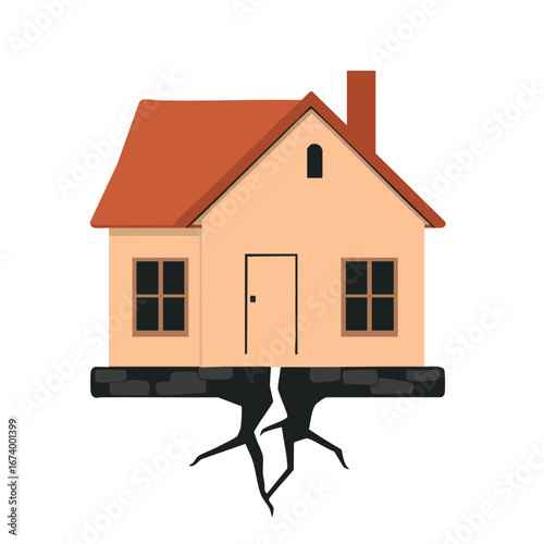 A house with a cracked foundation symbolizing insecurity