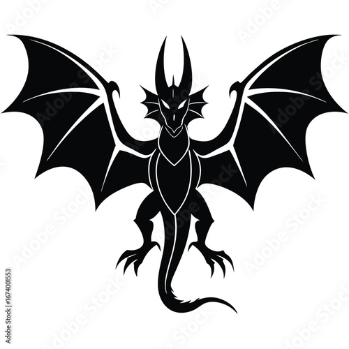 Black dragon silhouette with spread wings and sharp claws 1
