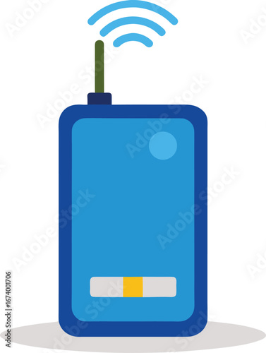Vector illustration of a blue mobile hotspot device with wi-fi signal waves scalable eps icon