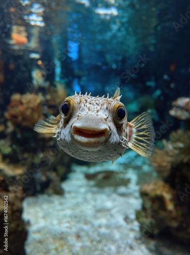 A puffer fish smiling at the camera.