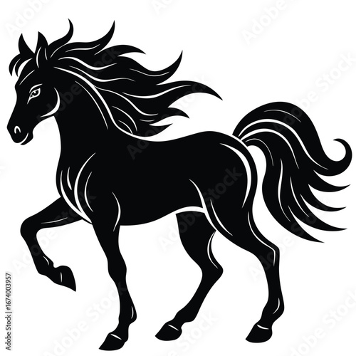 Black horse silhouette with flowing mane and tail animal