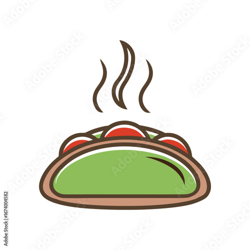Stylized hot dog with steam rising on white background food