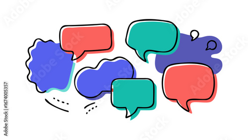 Colorful doodle speech bubbles with wavy shapes communication conversation