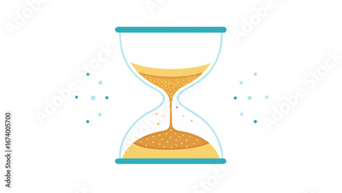 Hourglass with flowing sand and floating particles time