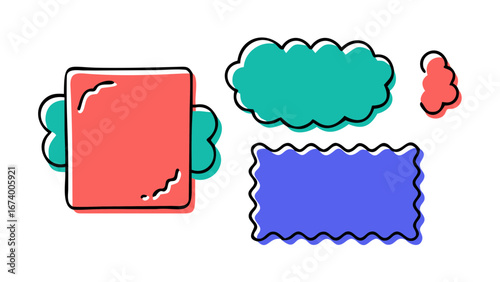 Coral and teal sketch style frames blue borders