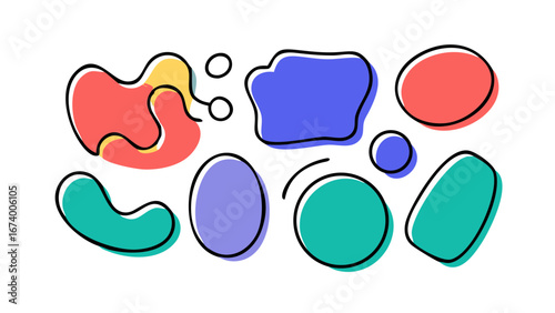 Colorful abstract shapes with outlines doodle organic