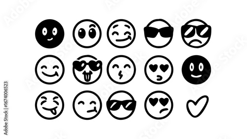 Black doodle emoji faces illustration vector