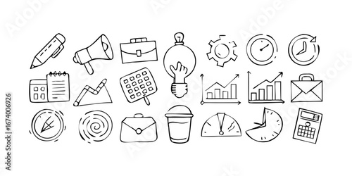 Hand holding a lightbulb with gears inside business doodle