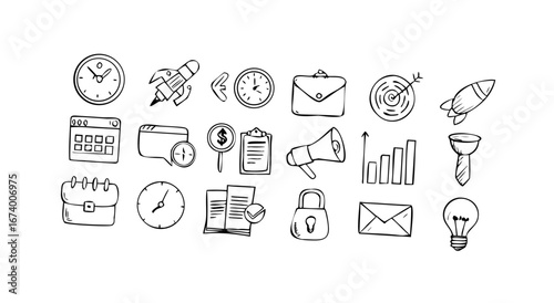 Abstract business doodle elements with circle and lines icons sketch