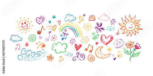 Cheerful multicolor doodle elements vector