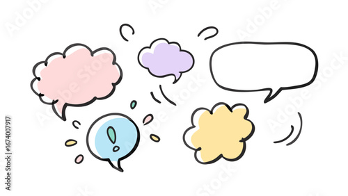 Colorful hand drawn speech bubbles and thought clouds thought bubble comic