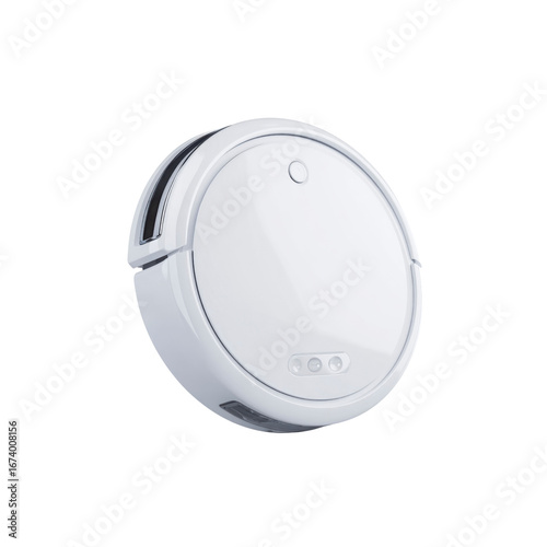 Modern White Robotic Vacuum Cleaner Isolated on Black Background