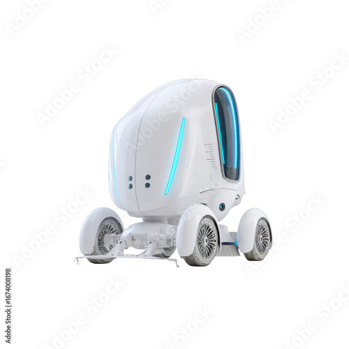 Futuristic Autonomous Delivery Robot White Self-Driving Vehicle for Smart City Transportation