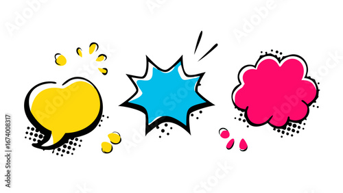 Comic Style Speech Bubbles and Shapes yellow blue