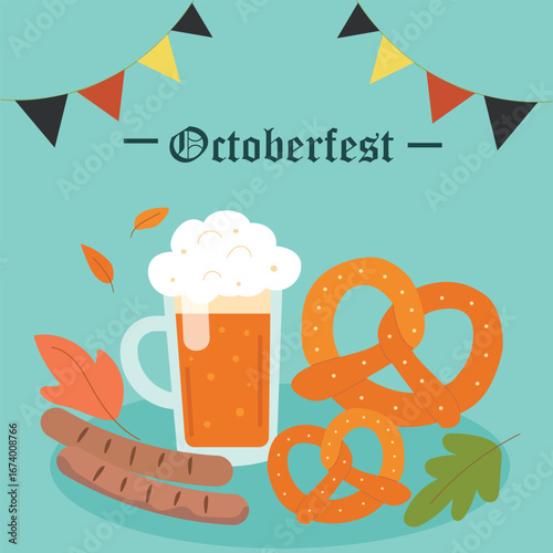 Oktoberfest beer and pretzels illustration