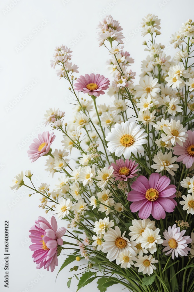 Fototapeta premium A vibrant bouquet of pink and white flowers brightens any space, ideal for decoration or gifting.