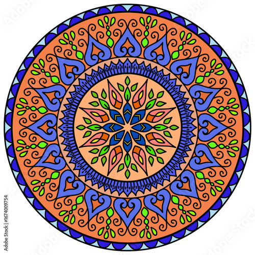 ornamental round ornament, Ornate Circular Mandala Multicolored Designs, Vintage decorative elements. Oriental pattern, vector illustration. Islam, Arabic, Indian, Moroccan, Spain, Turkish, Pakistan 
