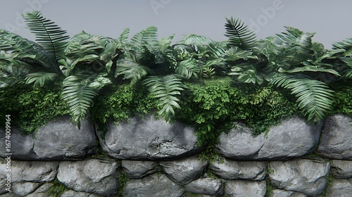 Lush Greenery Over Stone Wall Seamless Texture