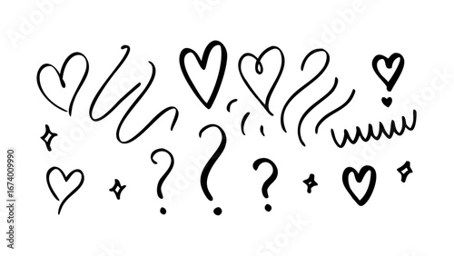 Stylized heart shapes with question marks hearts symbol