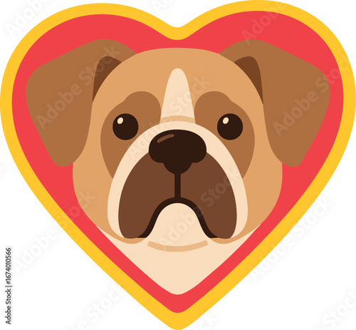 Adorable australian bulldog face inside a heart shape logo