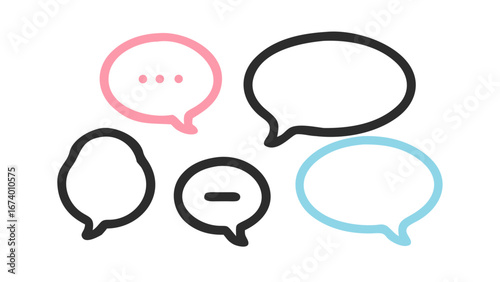 Pink blue and grey speech bubbles with dots and dash chat bubbles communication
