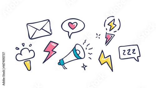 Communication icons with lightning and speech bubbles lightning bolt envelope