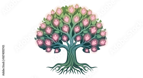 Abstract representation of a tree symbolizing breast cancer awareness and the journey of healing and hope