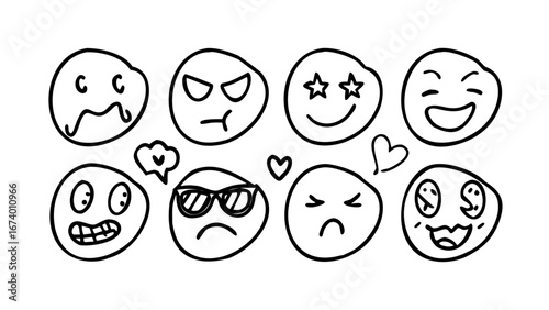 Hand drawn smiling face doodle with simple eyes smiley face emotion