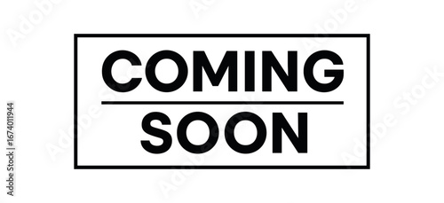 Minimal vector rectangular banner design text COMING SOON bold geometric font clean layout dividing line isolated on white