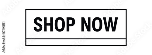Minimal vector rectangular banner design text SHOP NOW bold modern font minimal rectangular dividing line isolated on white