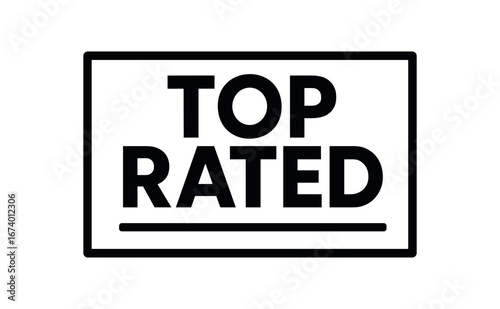 Minimal vector rectangular banner design text TOP RATED bold modern font rectangular banner dividing line isolated on white