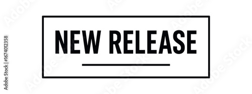 Minimal vector rectangular banner design text NEW RELEASE bold modern font clean rectangular banner dividing line isolated on white