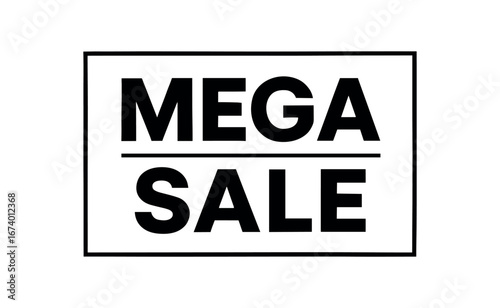Minimal vector rectangular banner design text MEGA SALE bold modern font clean rectangular banner dividing line isolated on white