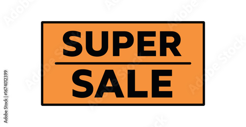 Minimal vector rectangular banner design text SUPER SALE bold modern font horizontal banner layout dividing line isolated on white