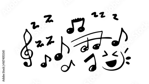 Hand drawn musical notes and symbols treble clef bass clef