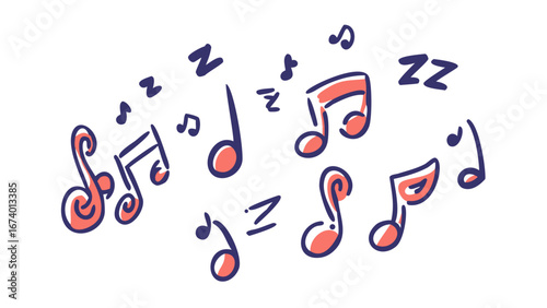 Hand drawn musical notes and zzz symbols sleep