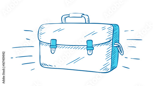 Blue briefcase doodle with radiating lines luggage travel