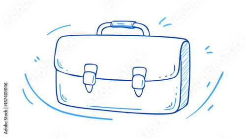 Blue doodle briefcase with abstract lines business travel