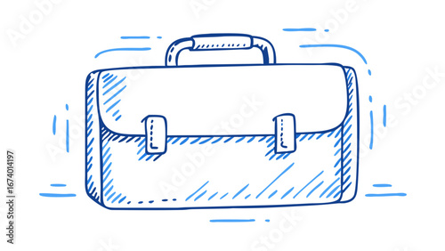 Minimalist blue briefcase doodle business travel