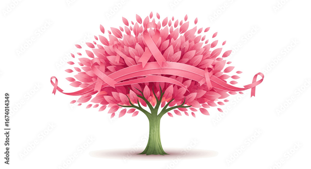 Fototapeta premium Breast cancer awareness tree illustration A symbol of hope and support