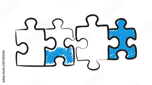 Blue and black puzzle pieces connected jigsaw connection