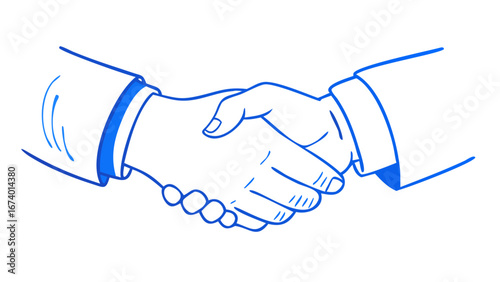 Blue handshake doodle on white background business agreement