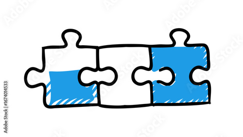 Blue puzzle pieces connecting with striped edges connection